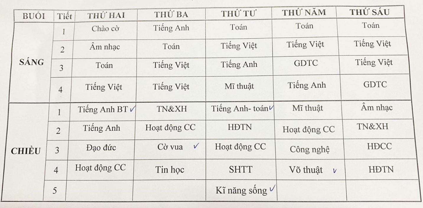 Tất cả các học sinh tiểu học đều có lịch học môn tự nguyện, liên kết xen kẽ môn chính khóa