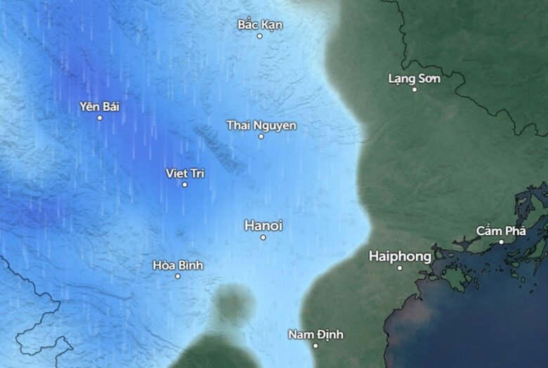 Dự đoán mưa ở một số tỉnh ở buổi tối phía bắc hoặc vào đêm ngày 10 tháng 8. Ảnh: Ảnh: Zoom Earth, OpenStreetMap, Biểu tượng.