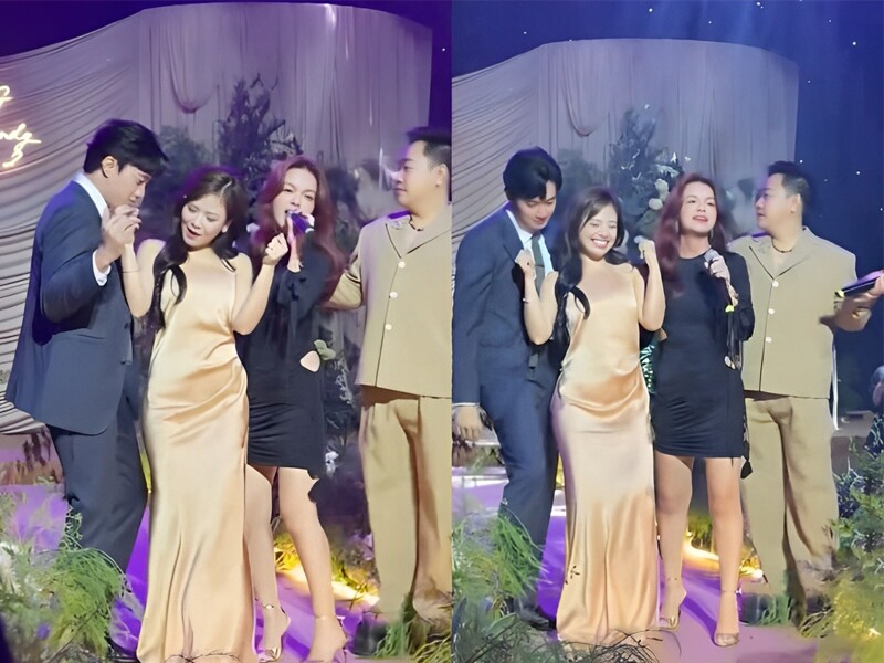“Soái ca màn ảnh” Quốc Trường lại bị bắt gặp thân mật với một nữ ca sĩ nổi tiếng tại bữa tiệc cưới của Đạt G và Cindy Lư. Cặp đôi công khai nhảy nhót tung hứng qua lại trên sân khấu. Cô gái diện váy tôn vóc dáng đẹp trong khi Quốc Trường bảnh bao với vest.