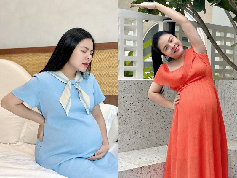 Ở lần mang bầu đầu tiên, nữ diễn viên tăng 20kg. Sau đó đến lúc có cặp song sinh, Vân Trang cũng tăng 25kg. Lần gần nhất khi mang thai con trai, người đẹp 9X cũng tăng 24kg.