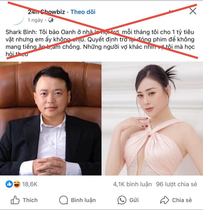 Phương Oanh vướng tin đồn ăn bám Shark Bình, mỗi tháng được chồng cho 1 tỷ để tiêu.