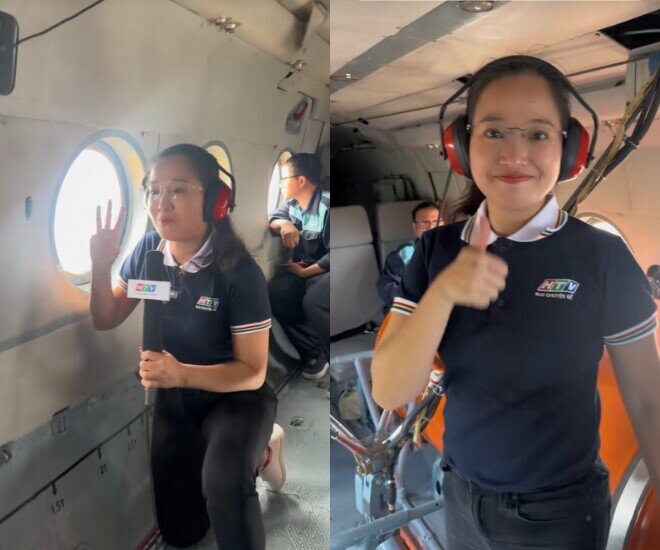 Hồng Phượng là nữ BTV hiếm hoi được tác nghiệp trên trực thăng không quân.