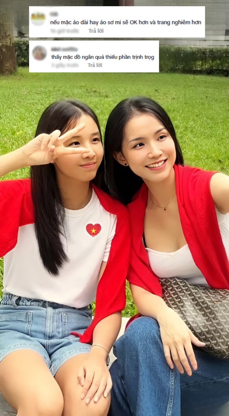 Con gái hoa hậu thùy lâm trổ mã cao lớn phổng phao bị góp ý vì diện trang phục ngắn khi thể hiện lòng yêu nước - 3