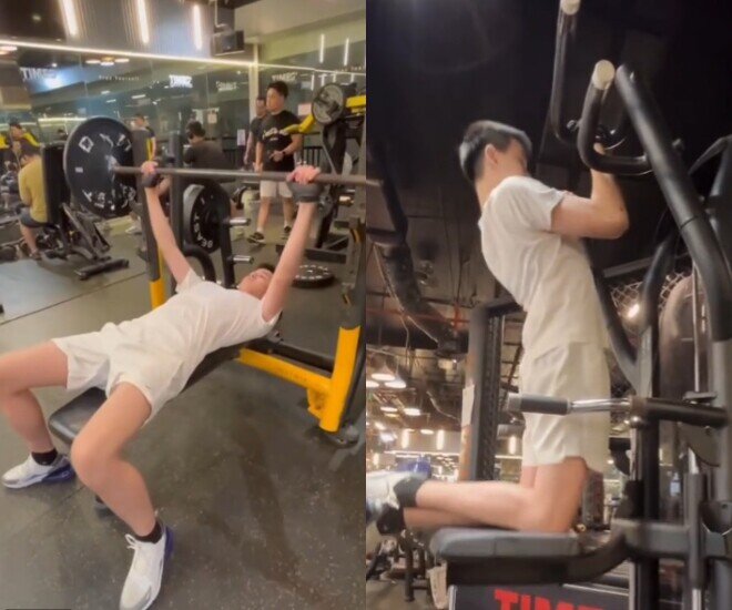 Quý tử của Hoa hậu Thùy Lâm cao 1m86, tập gym ở độ tuổi teen.