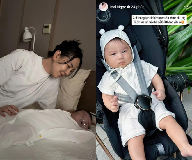 MC Mai Ngọc hạnh phúc chia sẻ việc quý tử mặc vừa đồ của trẻ em từ 6-9 tháng.