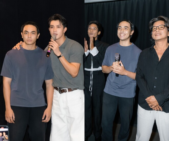 Con trai Thái Hòa trong buổi giao lưu với khán giả xem phim Tử chiến trên không.