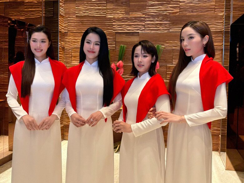 Hoa hậu Thiên Ân, Kỳ Duyên, Cara và Diệp Lâm Anh xuất hiện rạng rỡ ở họp báo.