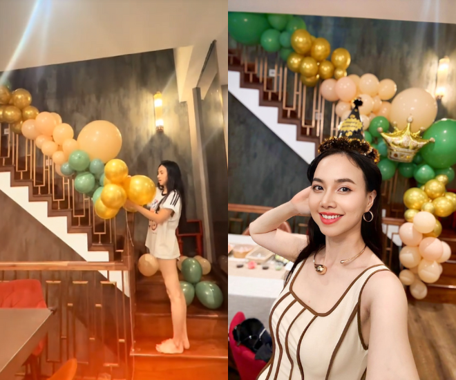 Đinh Ngọc Diệp tiết kiệm, chỉ chi 1 triệu đồng để trang trí tiệc sinh nhật cho quý tử.