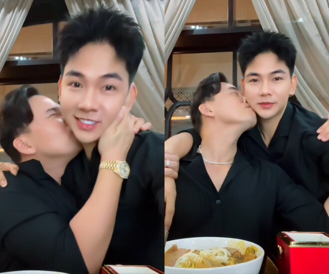 Hà Trí Quang xúc động, liên tục ôm hôn bạn đời.