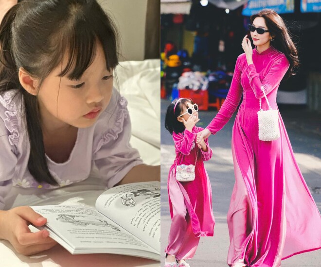 Đặng Thu Thảo khoe con gái chăm chỉ học tập.