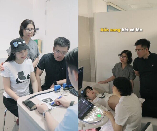 Hoa hậu Ngọc Hân được chồng và mẹ ruột tháp tùng đi khám thai.