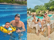 Giải trí - Quang Minh đưa quý tử hệt "bản sao" đi tập bơi, bạn gái kém 37 tuổi tự hào về 2 người đàn ông mình yêu