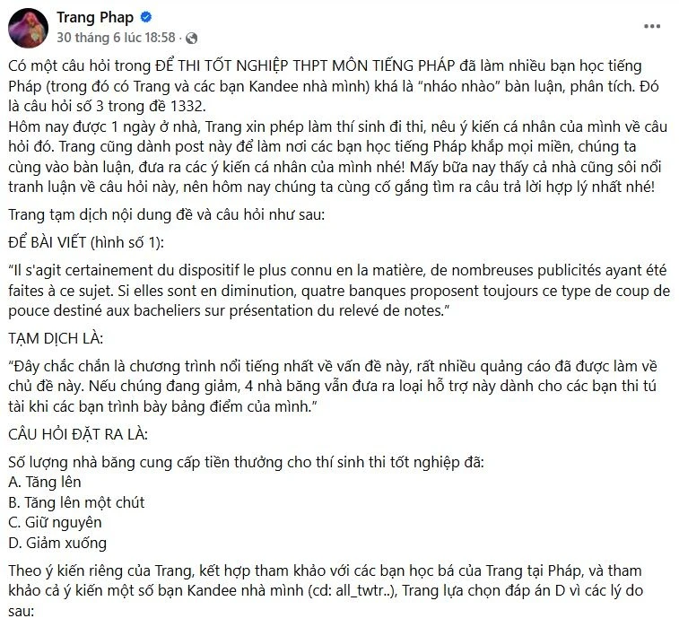 Trang Pháp chia sẻ bài viết dài để dẫn chứng cho quan điểm của mình.