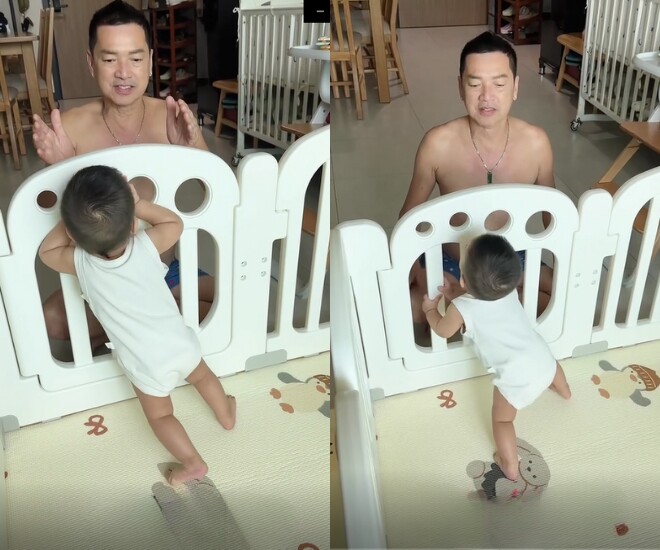 Quang Minh tập đứng cho quý tử, khiến nhiều khán giả cảm thấy bình yên.