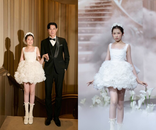 Bé Cát Cát tự tin catwalk, khoe đôi chân dài miên man.