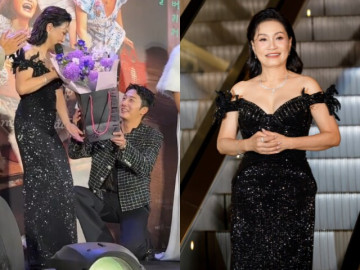 Hồng Đào được trai đẹp Hàn Quốc quỳ gối tặng hoa, nhan sắc mặn mà ở tuổi U70