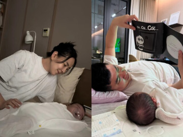 Con trai Mai Ngọc mới 3 tháng tuổi đã mặc vừa đồ của trẻ 9 tháng, gương mặt như photocopy từ bố thiếu gia