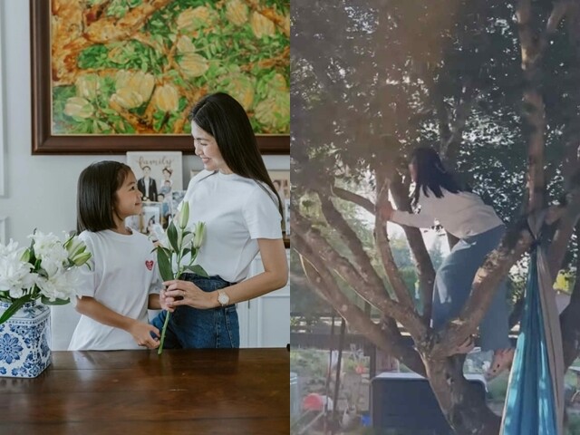 Sao Việt 24h: Chloe con gái Tăng Thanh Hà trổ tài trèo cây thoăn thoắt, thấy rõ đôi chân dài thừa hưởng từ mẹ "ngọc nữ"