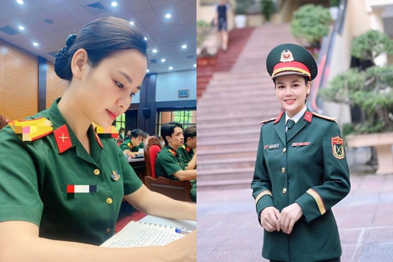 Huyền Sâm là gương mặt quen thuộc trên sóng VTV, mang quân hàm Thiếu tá.