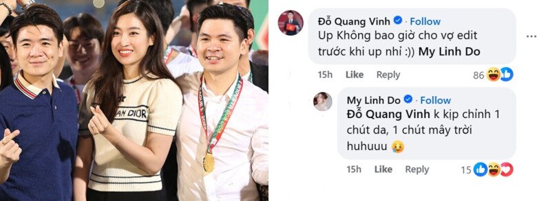 Đỗ Mỹ Linh và anh chồng bình luận hài hước về bức ảnh do Đỗ Vinh Quang đăng tải.