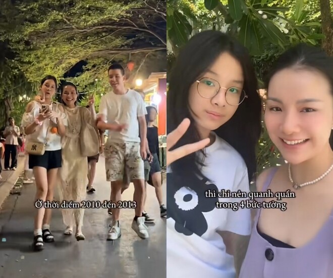 Thùy Lâm là bé hạt tiêu trong nhà, lộ chiều cao khi đi cạnh 2 con.