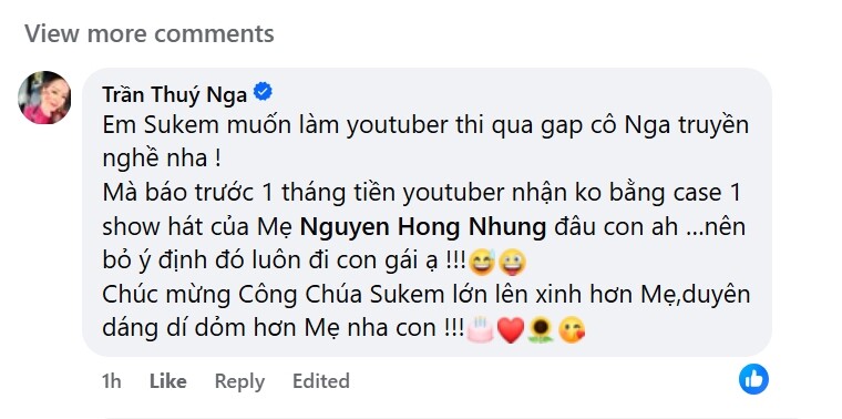 Thúy Nga cho biết sẵn sàng truyền nghề cho con gái của Hồng Nhung.