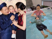 Giải trí - Phương Oanh khoe con trai hơn 1 tuổi đã bơi được nửa bể, quý tử của Shark Bình khiến mọi người "thót tim"