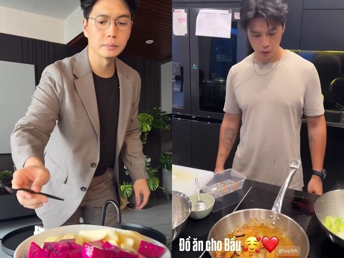 Huy Trần vào bếp nấu từng bữa ăn cho bà bầu.