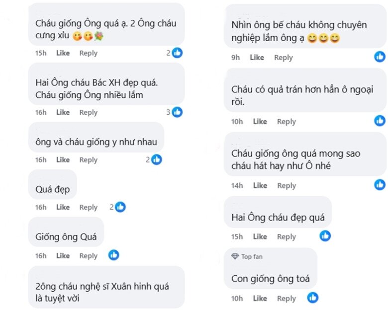 Cư dân mạng nhận xét cháu ngoại của Xuân Hinh là bản sao của ông.