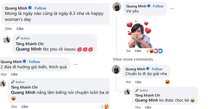 Quang Minh và Tăng Khánh Chi xưng hô với nhau rất ngọt ngào.