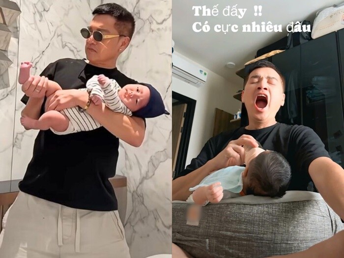Nam nghệ sĩ chia sẻ những khoảnh khắc chăm con cực hài hước trên mạng xã hội.