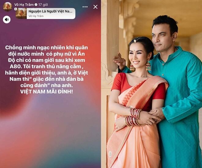 Võ Hạ Trâm hãnh diện giới thiệu về quân đội Việt Nam với chồng Ấn Độ.
