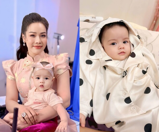 Con gái 6 tháng tuổi Nhật Kim Anh thần thái không thua kém mẹ. 