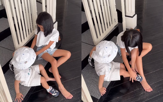 Ái nữ của Tăng Thanh Hà sở hữu đôi chân dài từ nhỏ.