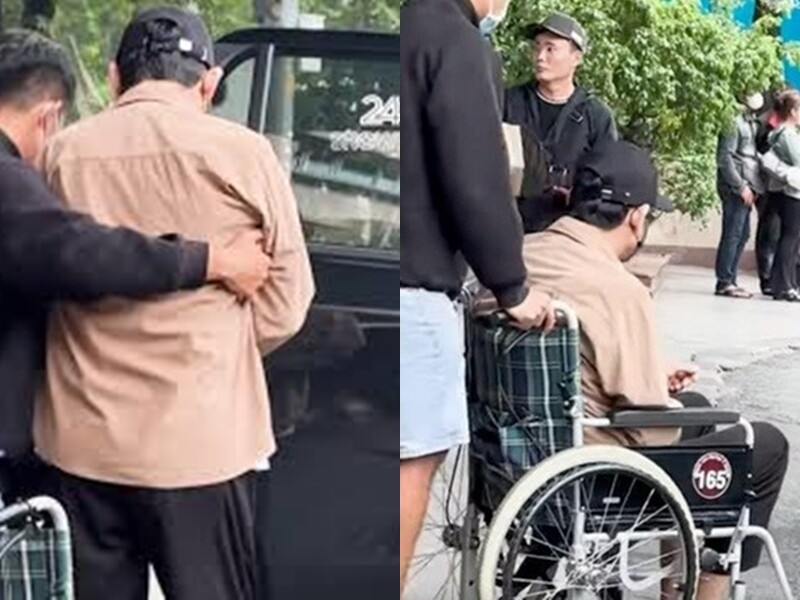 Hình ảnh Huỳnh Anh Tuấn cần người dìu đỡ, phải ngồi xe lăn khi mới bị bệnh.