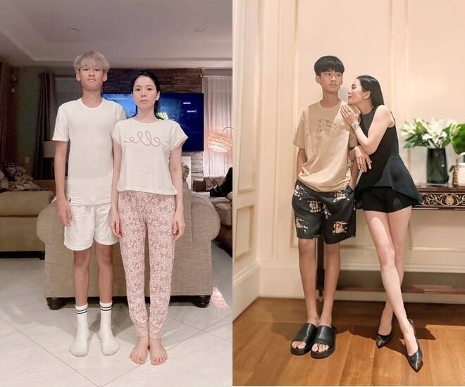 Con trai Lệ Quyên cao vượt nhưng vẫn là “mèo con” của mẹ. 