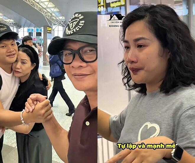 Vợ chồng BTV Quang Minh xúc động tiễn con trai đi du học.