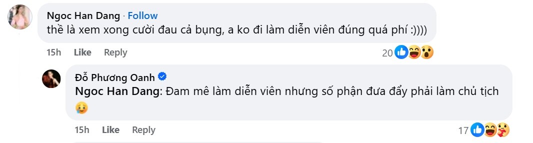 Phương Oanh hài hước cho rằng ông xã của mình rất đam mê diễn xuất.