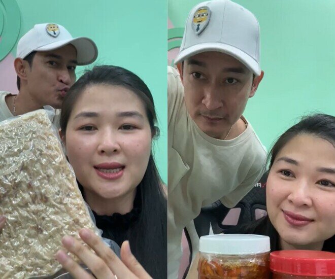 Cả 2 cùng nhau livestream bán hàng rất thân thiết.