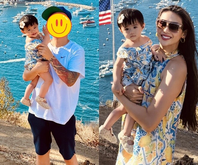 Con gái Võ Hoàng Yến tỏ ra thái độ khác biệt khi được bố mẹ bế.