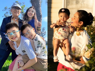 Sao Việt đưa con sang Mỹ đoàn tụ ông bà: 2 quý tử Đinh Ngọc Diệp giống ông, ái nữ Võ Hoàng Yến ra mắt gia đình nội