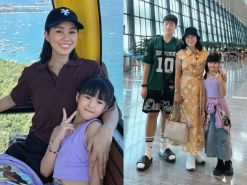 Lê Phương được chồng trẻ chi tiền cho đi du lịch, khoe con trai riêng như khổng lồ bên em gái nửa huyết thống