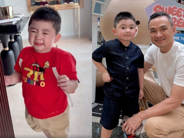 Con trai Chi Bảo nghỉ hè liền tăng 2kg, quần áo chật ních, khóc nức nở khi chia tay bố mẹ để đi học