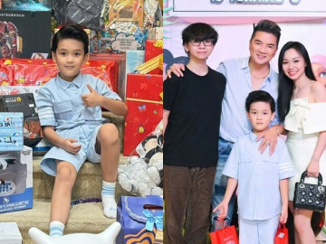 Đàm Vĩnh Hưng khoe ảnh chụp cùng 3 con chung huyết thống, quý tử út ngồi trên núi quà vào dịp sinh nhật