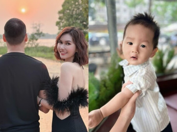 Diễn viên Hương Giang tự nhận đẻ hộ khi con trai giống hệt ông xã giấu mặt, 7 tháng tuổi có nét mặt nghiêm nghị