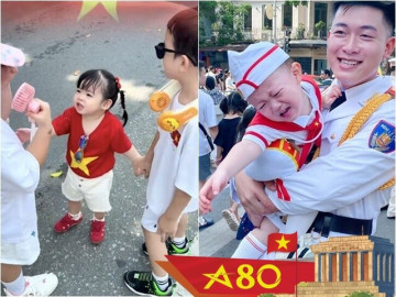 Khoảnh khắc đáng yêu của khối mầm non đi cổ vũ A80: Con gái HH Đỗ Mỹ Linh nổi bật trên phố