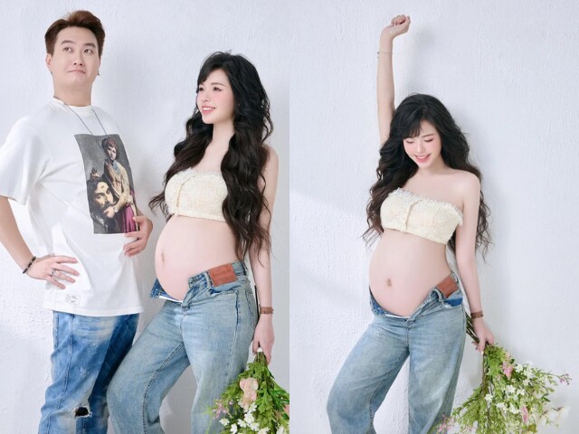 Diển viên Anh Tuấn bên vợ bầu xinh đẹp kém 11 tuổi.