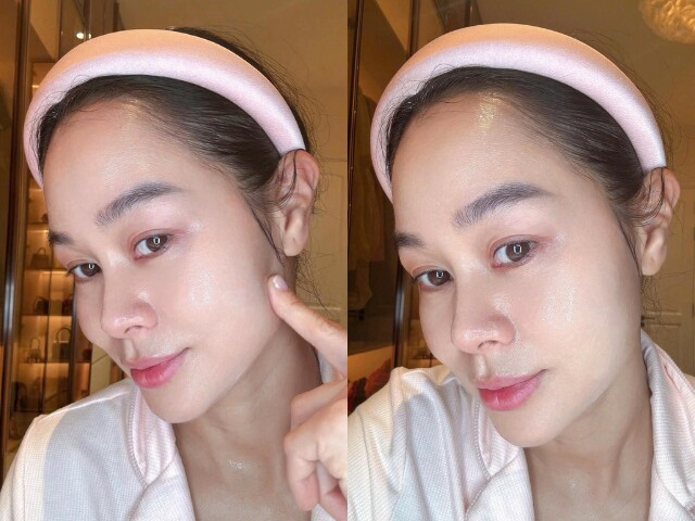 Mẹ bỉm khoe làn da trộm vía căng mịn.