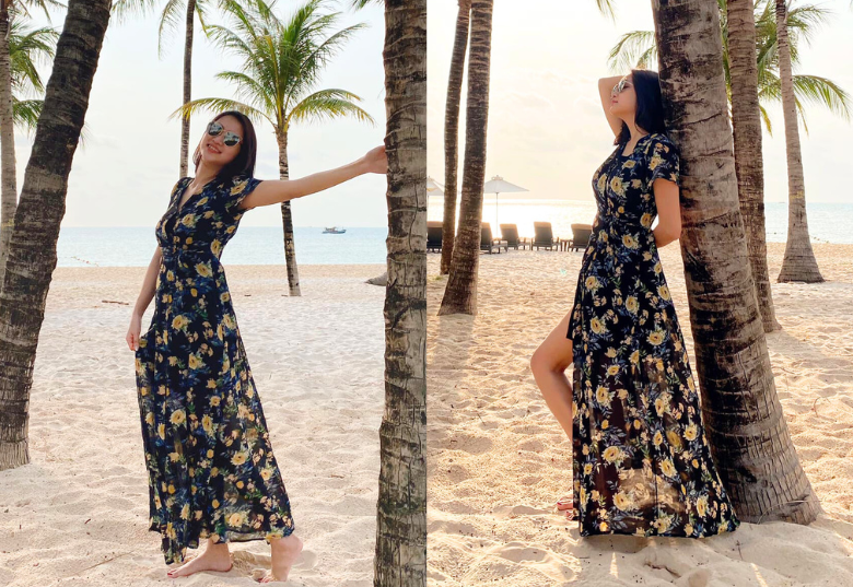 Mẹ hai con thả dáng trong chuyến du lịch biển gần đây.