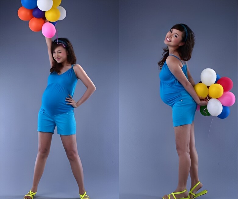 Bà bầu trẻ tạo dáng dễ thương với bóng bay.
